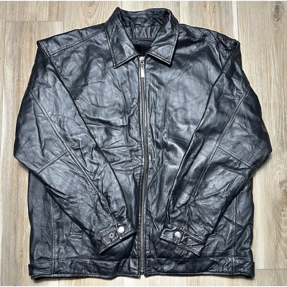 Vintage Winco USA New York Black Lined Leather Biker Jacket - Men Size XL